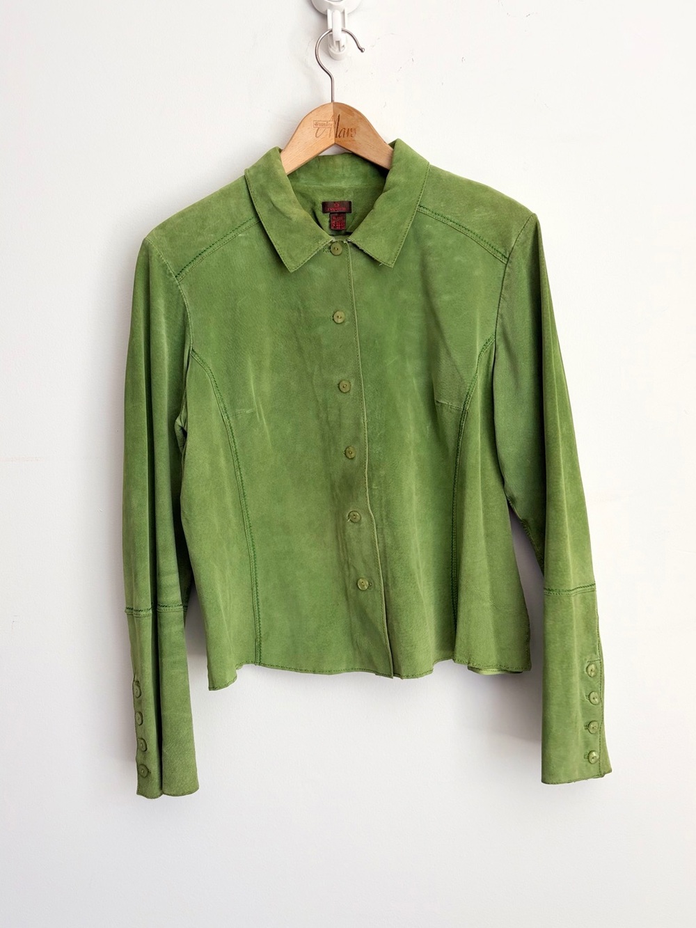 Vintage Danier Lime Green Suede Leather Y2K Coastal Cowgirl Jacket XL